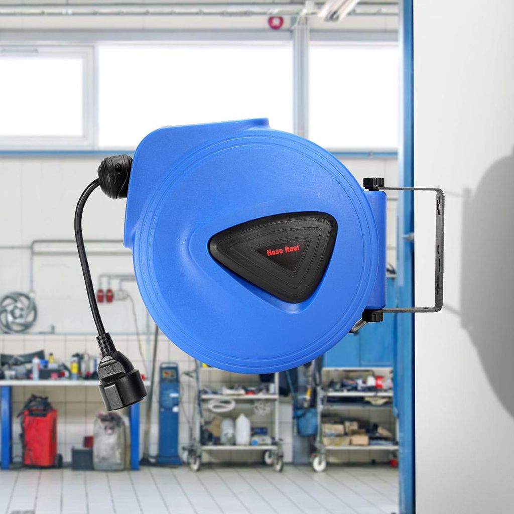 Faziango Kabeltrommel 20m Automatik Kabelaufwickler Werkstatt kabelaufroller Wandhalterung mit 1 Steckdosen