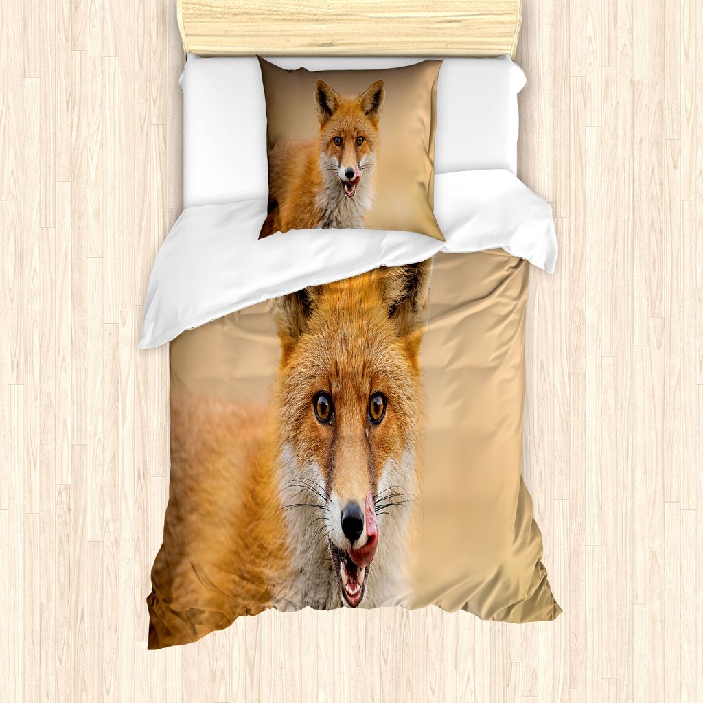 ABAKUHAUS Fuchs Bettbezug Set für Einzelbetten, Hungrig Junge Coyote auf Unscharfe, Milbensicher Allergiker geeignet mit Kissenbezug, 135 cm x 200...