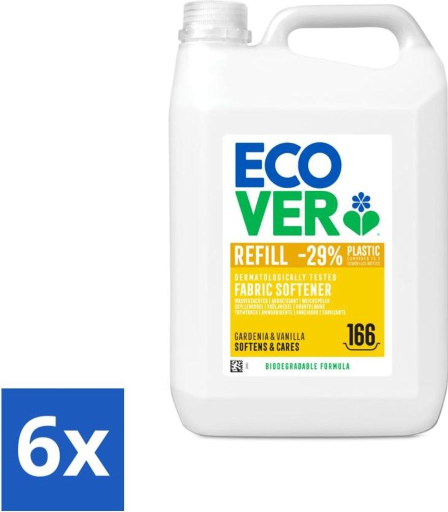 Ecover – Weichspüler – Gardenie & Vanille – 5 Liter – 166 Wäschen - Vorteilspack - 6 Stücke