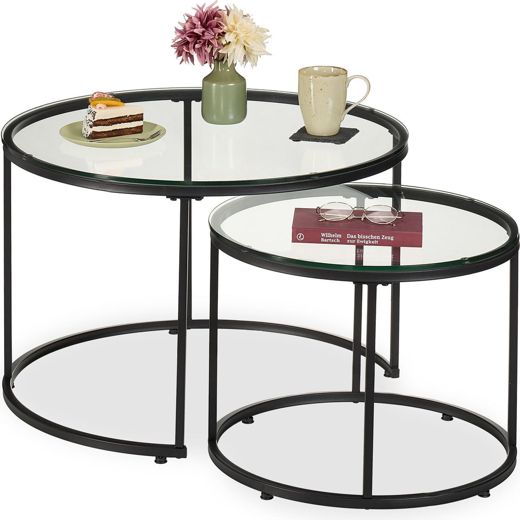 relaxdays Satztisch 2er Set Glas & Metall