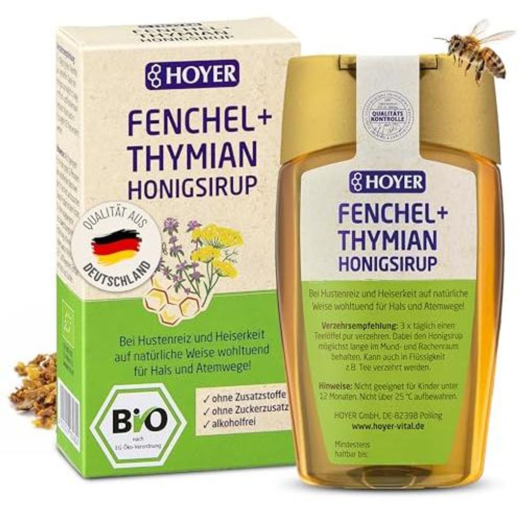 HOYER Feniklový sirup + tymiánový med, 250 g roztoku Obrázok produktu 