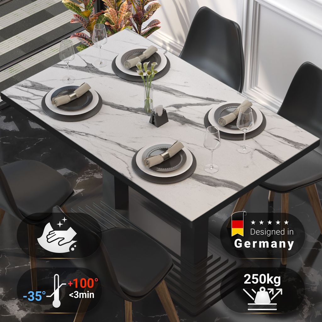2er-Set BRASIL | Gastro Tischplatte | B:T 130 x 80 cm | Weiß Marmor | Rechteckig | Gastro Tischplatte