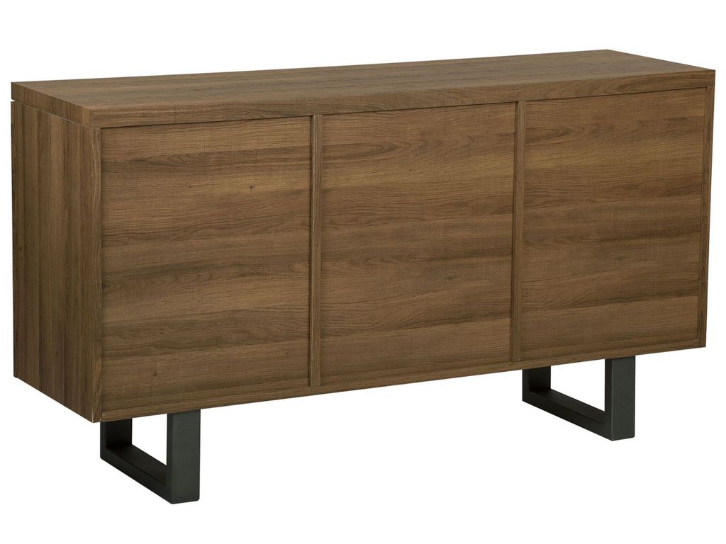 BELIANI Sideboard Dunkler Holzfarbton MDF Platte Metall 79 x 140 x 42 cm Modern Industrieller Stil Viel Stauraum Stabiles Gestell Wohnzimmer