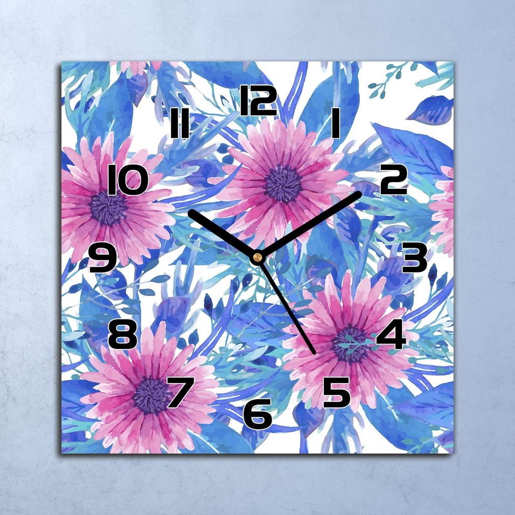 Wanduhr Echt-Glas-Küchenuhr Aquarell Blumen Quarz Lautlos 30x30 Deko Bilder