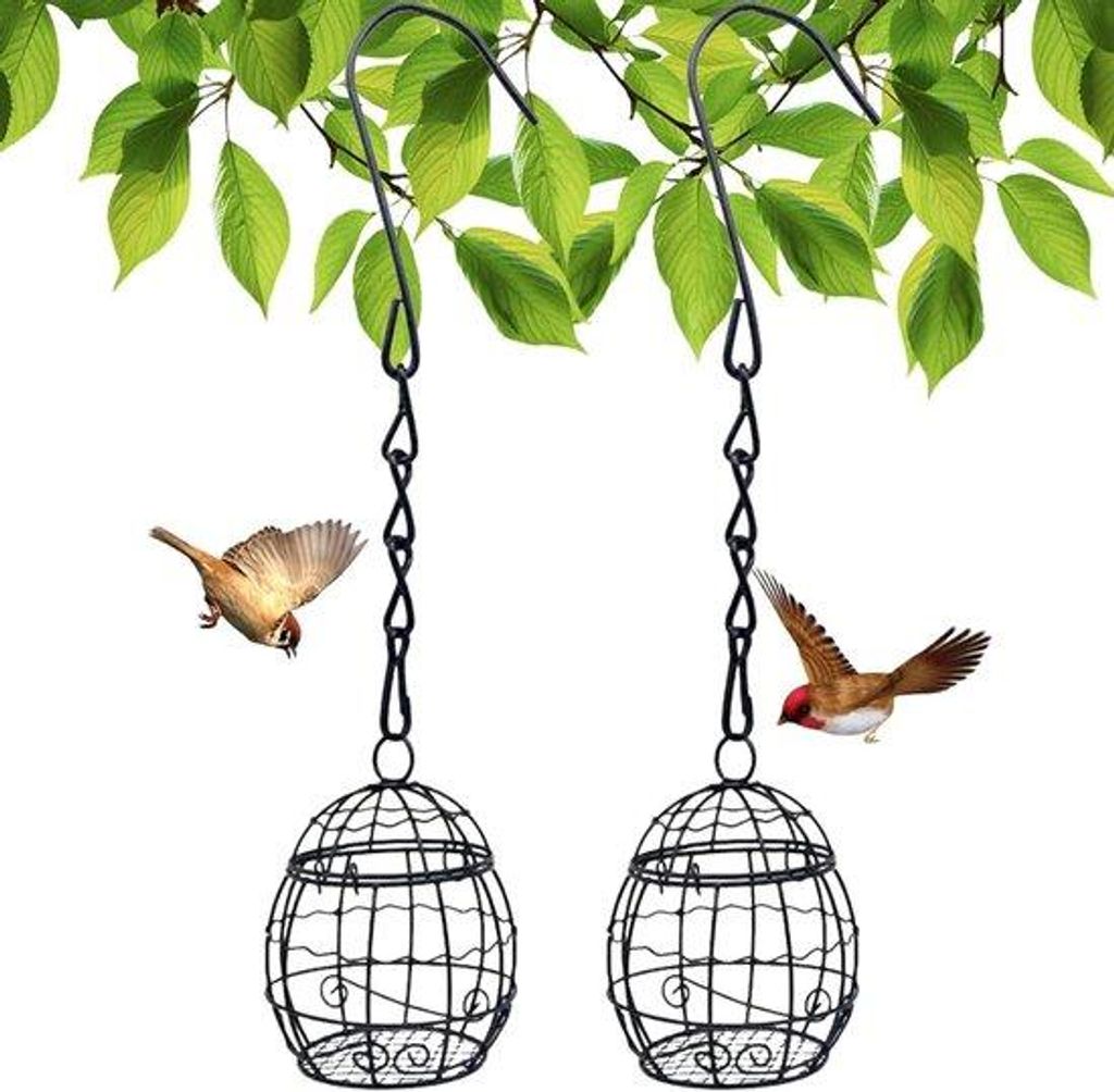 Vogelvoerhalter 2-pack, metalen, S-haken, zwart, tuin, wilde vogels.