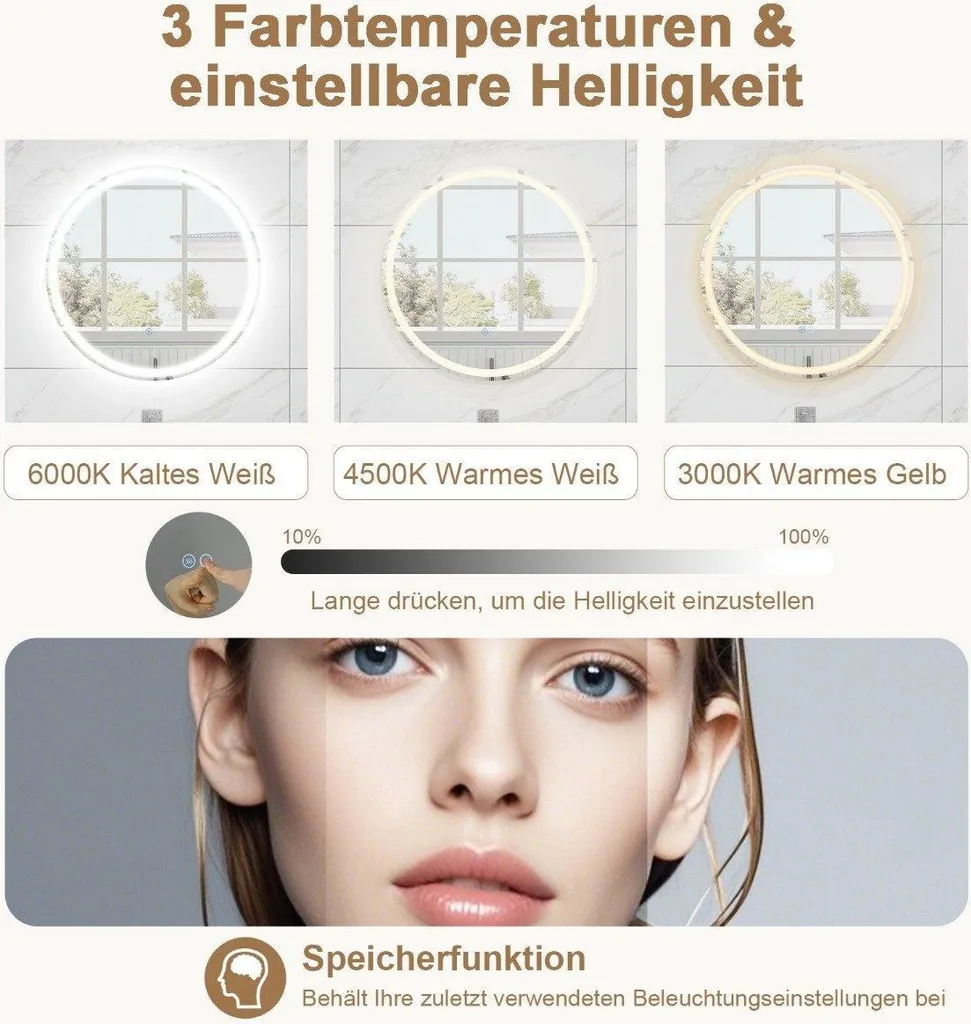 Miroir LED 60 cm Antibuée à Double Éclairage : Design et Performance - 5
