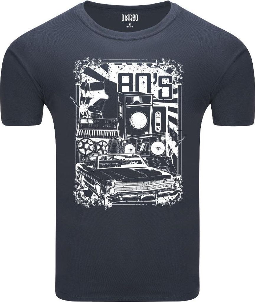 Diarbo Herren T-Shirt mit Retro-Autoliebhaber Druck Retro 80er Dunkelgrau Gr.L