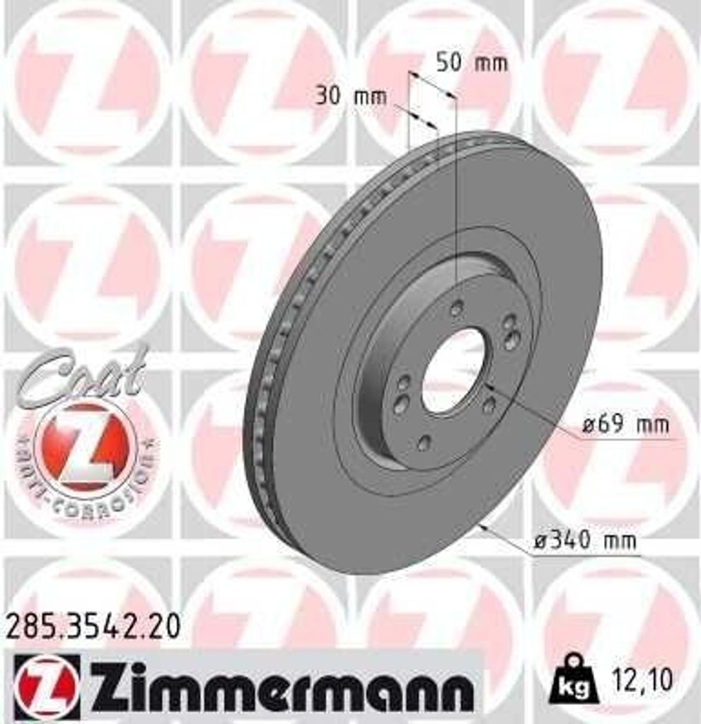 2x ZIMMERMANN Bremsscheibe 285.3542.20 für HYUNDAI Santa Fé IV 50mm 12 1kg