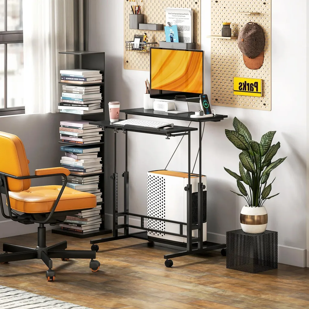 Table d'ordinateur mobile ajustable 80 cm avec plateau inclinable noir - 6