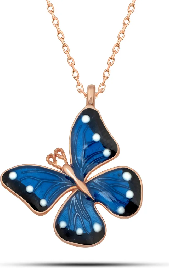 Collier en argent sterling 925 avec pendentif papillon émail bleu