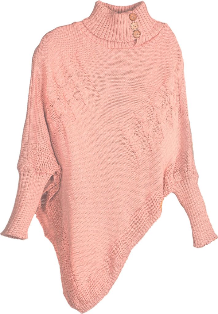 styleBREAKER Damen Feinstrick Poncho mit Zopfmuster und Ärmeln, Schalkragen 08010055