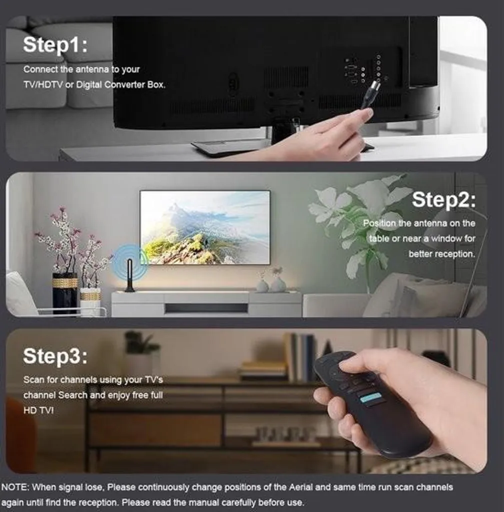 Antenne HDTV numérique puissante avec décodeur TNT et gain ajustable