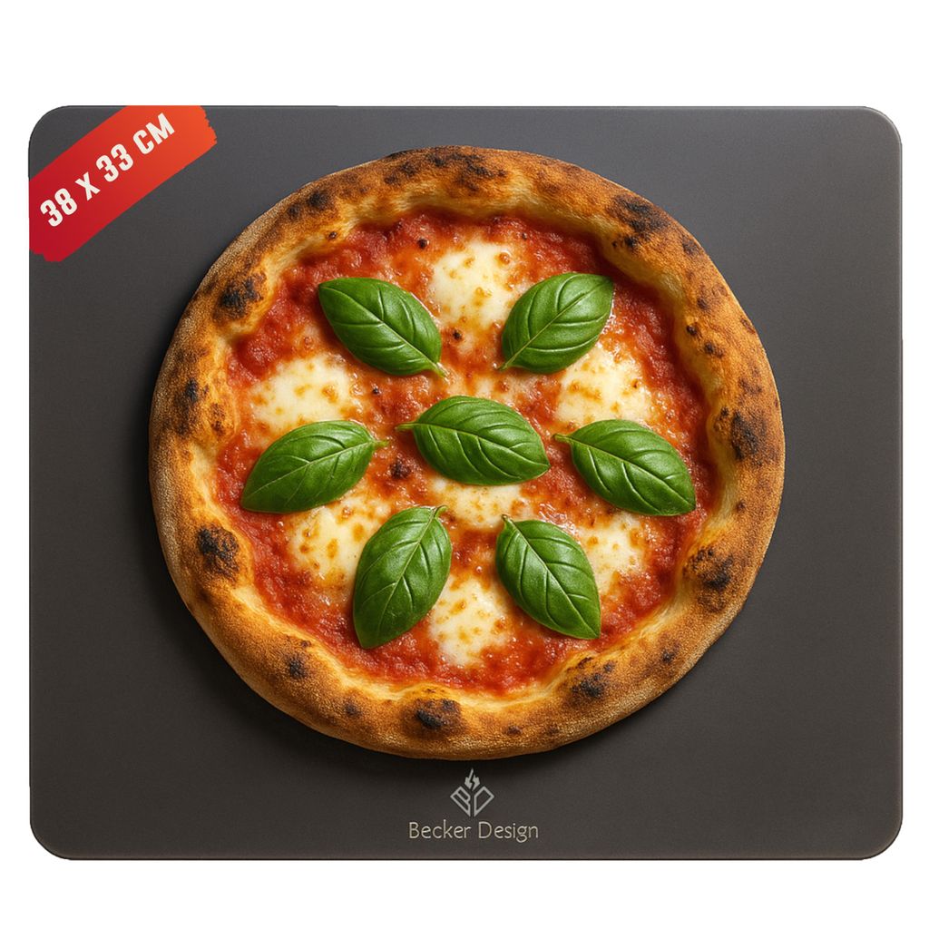 Becker Design Backstahl 6mm für Pizza, Brot & Grill (38x33cm) - Pizza-Stahl & Backplatte rechteckig, Pizzastein HERGESTELLT IN DEUTSCHLAND aus S...
