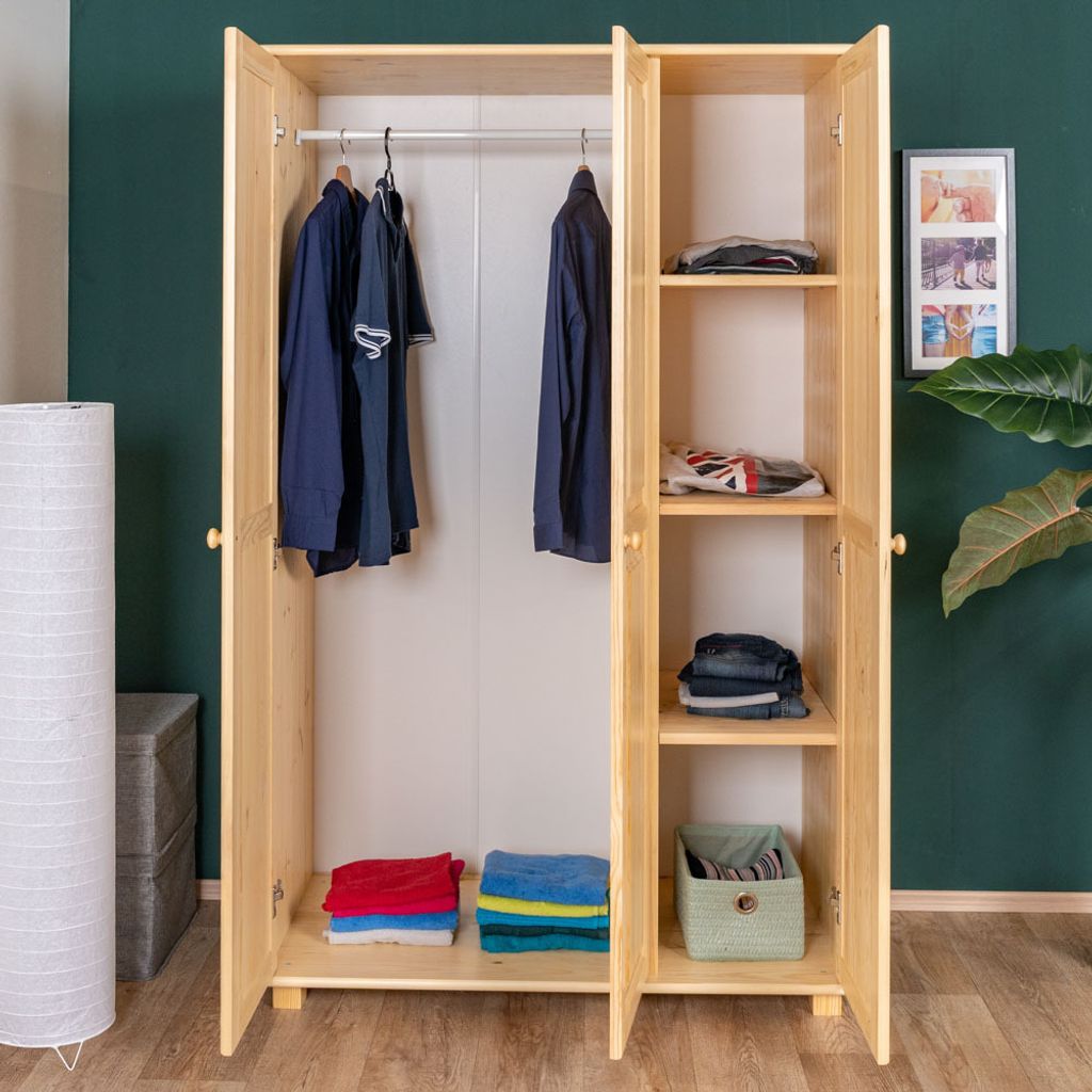 Kleiderschrank Massivholz natur 016 - Abmessung 190 x 120 x 60 cm (H x B x T)