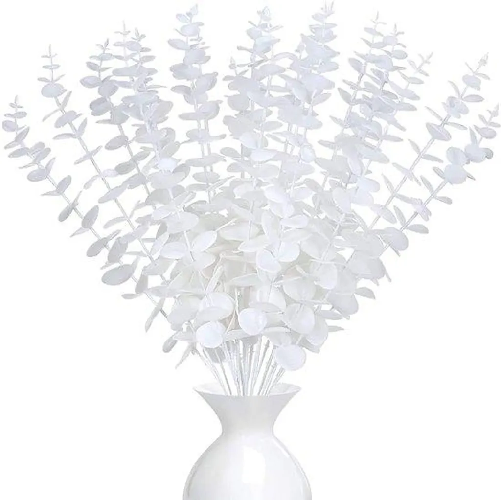 Fleurs d'Eucalyptus Artificielles Haut de Gamme - Blanc Pur - 20 Pcs