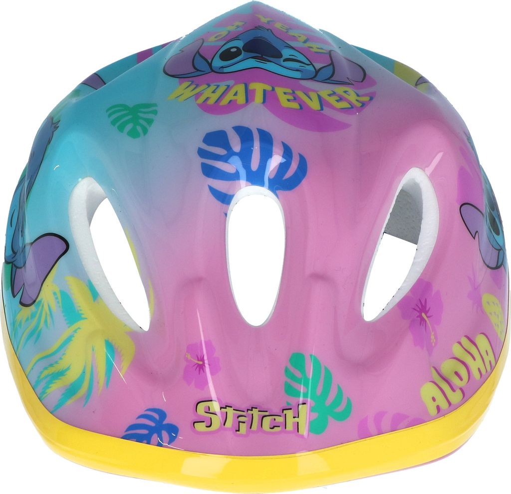 A child's helmet with a Stitch theme.