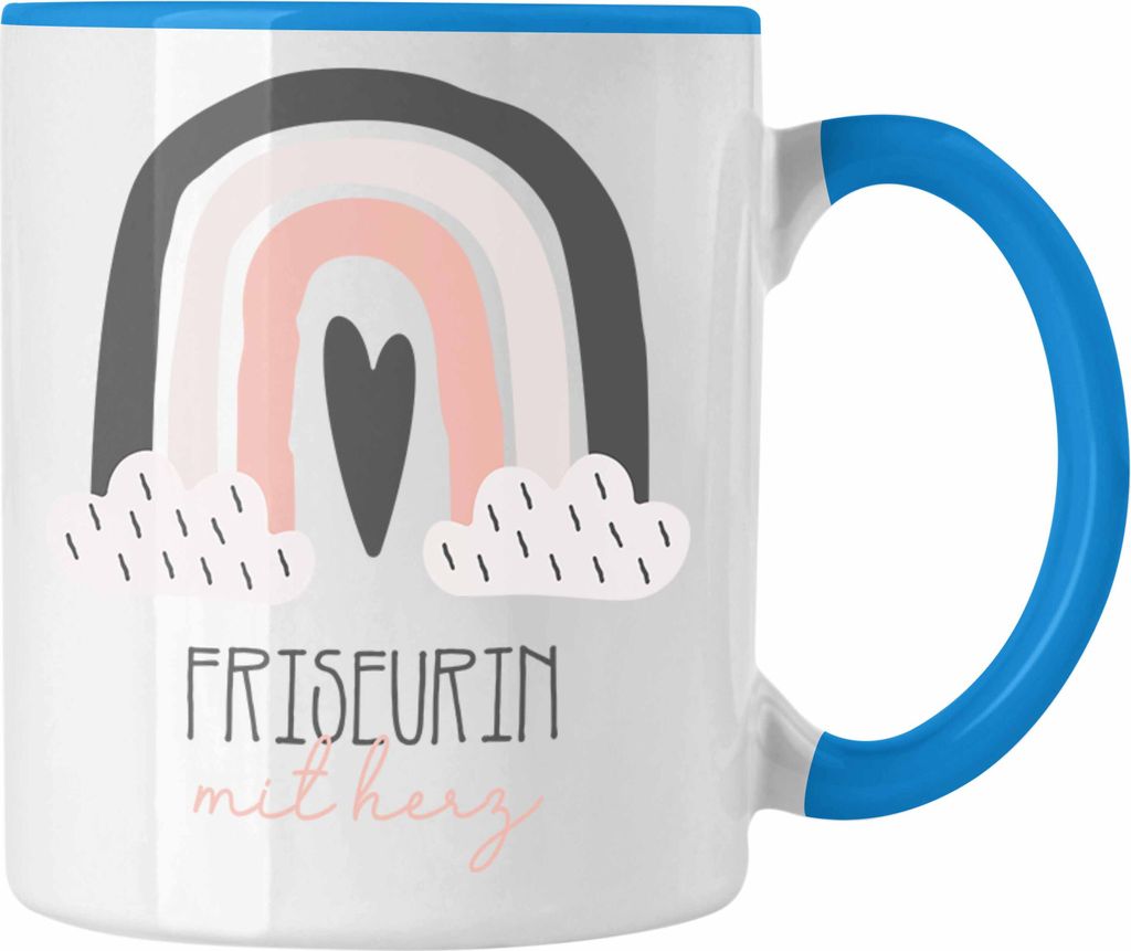 Trendation - Friseurin Tasse Geschenk Danke Kaffeetassse Geschenkidee für die beste Friseurin mit Herz Spruch (Blau)