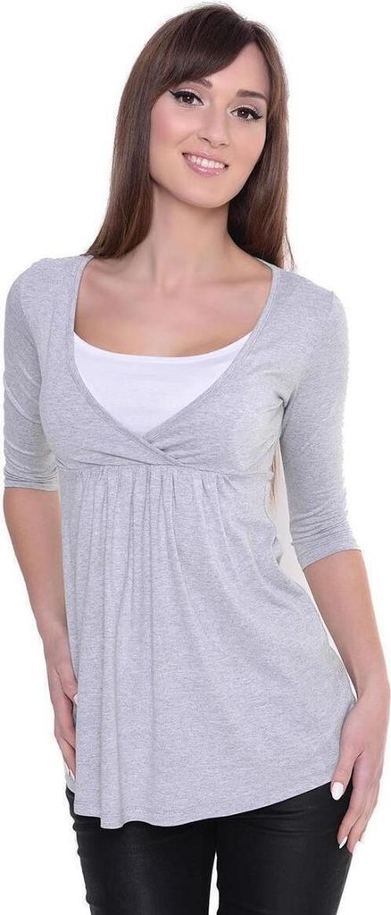 Longshirt weit geschnitten + MAMA Umstandsmode ; Grau Meliert 2XL/3XL 44/46