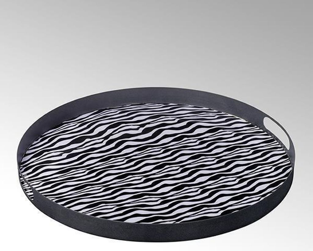 Lambert Valetto Tablett zu Barwagen Eisen beschichtet emailliert, schwarz/weiss L41 W41 H3 cm 50503