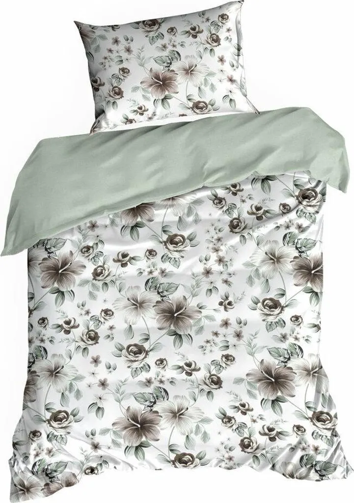 Eurofirany Parure de Lit 140x200 cm en Coton Blanc Gris Motif Fleurs