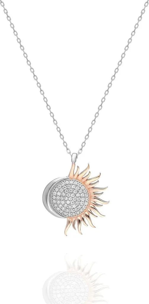 Collier Femme en Argent Sterling 925 - Pendentif Soleil et Lune Chic