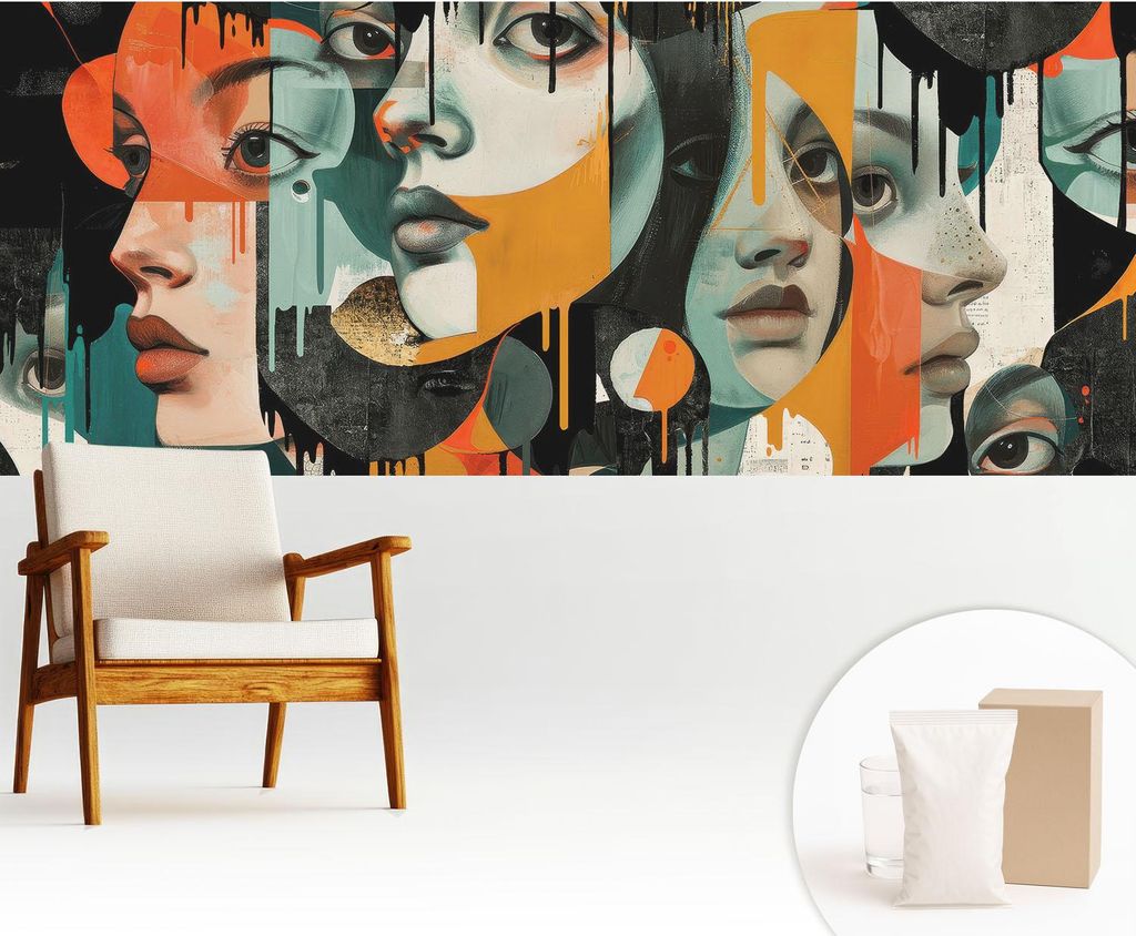 Fototapete - 250x104 cm - Tapete - Wandtapete - Wandbilder - Dekofolie - Tapete Folie - Wand - Dekoration - Wohnzimmer - Bunte Gesichter