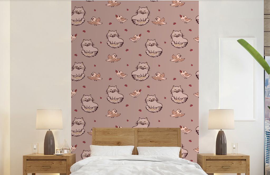 MuchoWow Fototapete für Wohnzimmer oder Schlafzimmer Wandtapete Vinyl Motivtapete Tiere - Kinder - Muster - 140x220 cm - Fototapeten