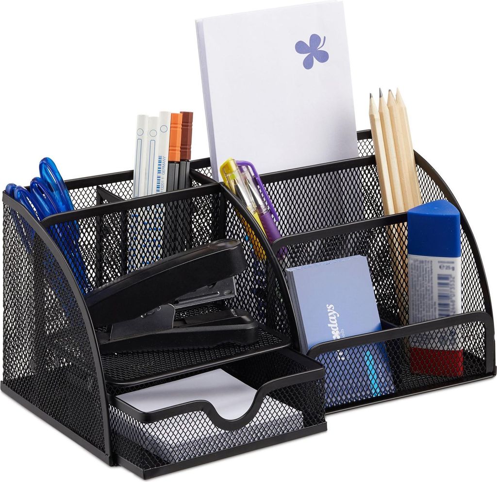 Schreibtisch-Organizer schwarz Metall 6 Fächer 27,5 x 14,0 x 12,5 cm