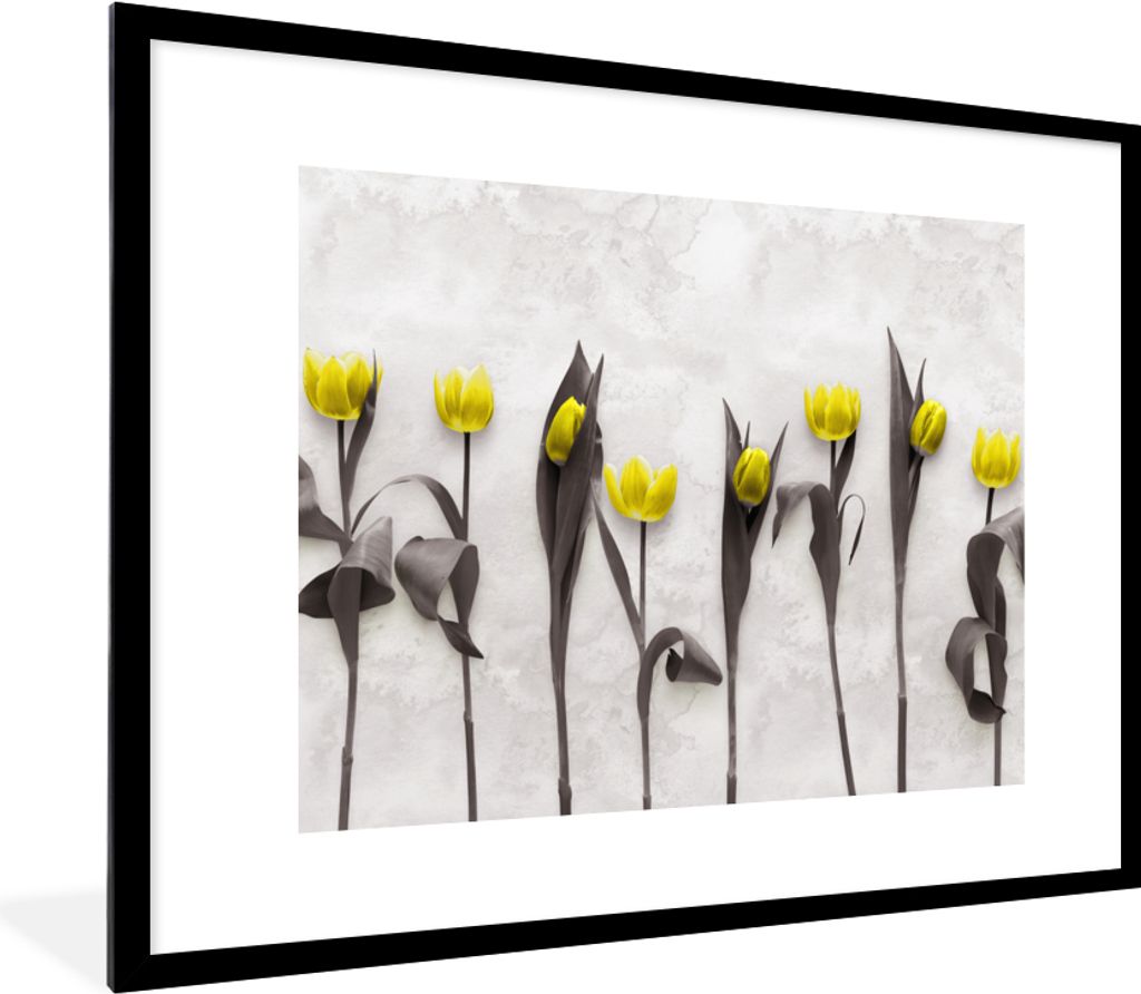 MuchoWow Gerahmtes Poster Blumen - Tulpen - Marmor 80x60 cm - Poster mit Schwarzem Bilderrahmen Wandposter Rahmen Foto Bilder - Schlafzimmer-Deko...