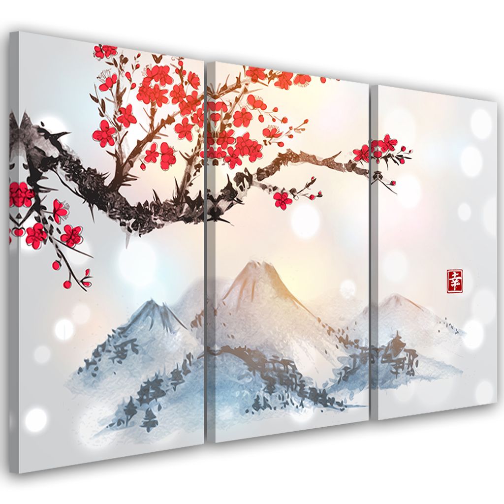 Triptychon auf leinwand landschaften - rosa 120x80 cm Feeby rosa wandbild bereit zum aufhängen