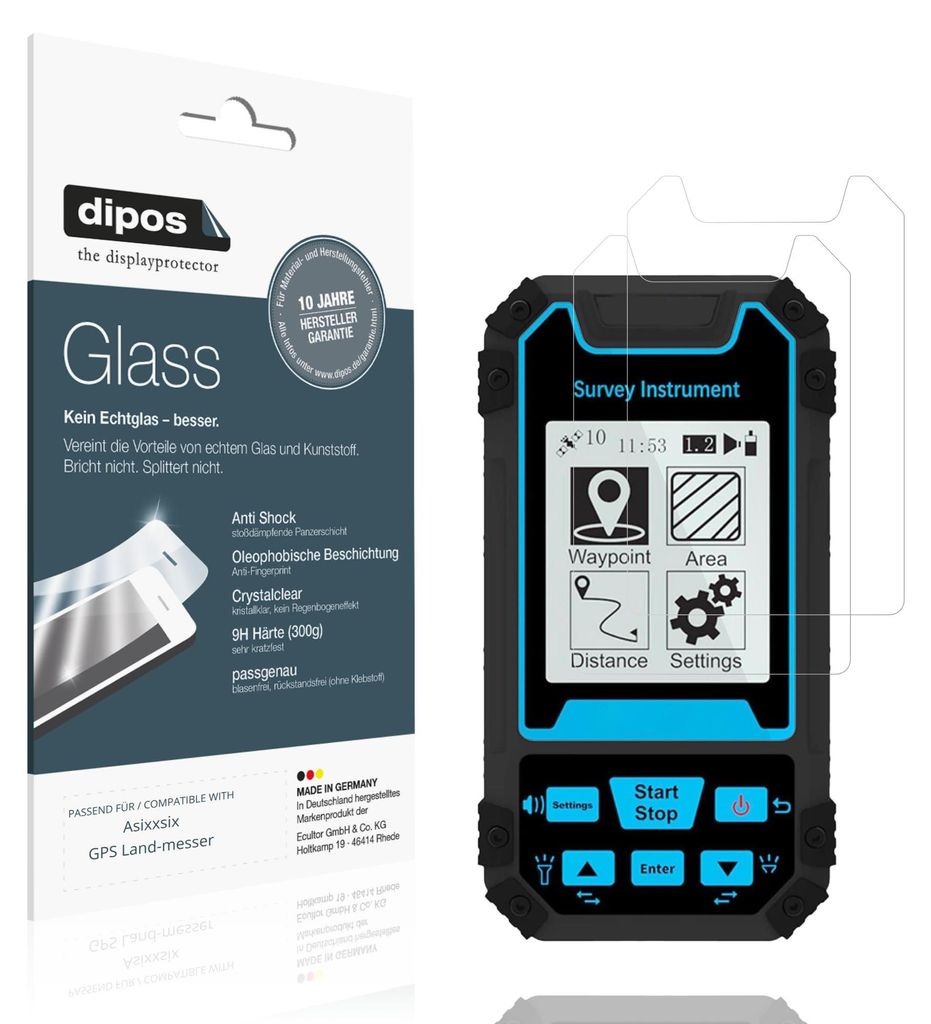 2x Schutzfolie für Asixxsix GPS Land-messer - Anti-Shock 9H Folie dipos Glass Kunststoffglas