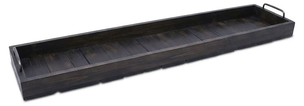 Holz Deko Tablett XXL schwarz mit Griffen aus Metall