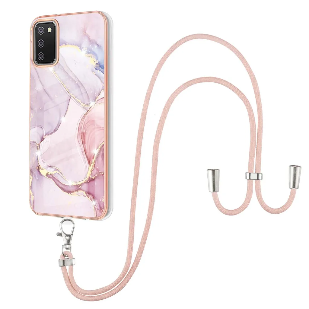 Cover Samsung A02S per Genitori: Oro Rosa con Cordino Anti-Caduta