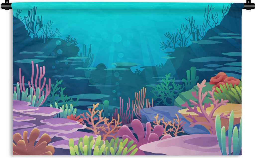 MuchoWow Wandteppich Wandbehang Meer - Korallen - Unterwasserwelt - Illustration 150x100 cm Tapisserie Dekoration Wandtuch - Waschbar - Tapisseri...