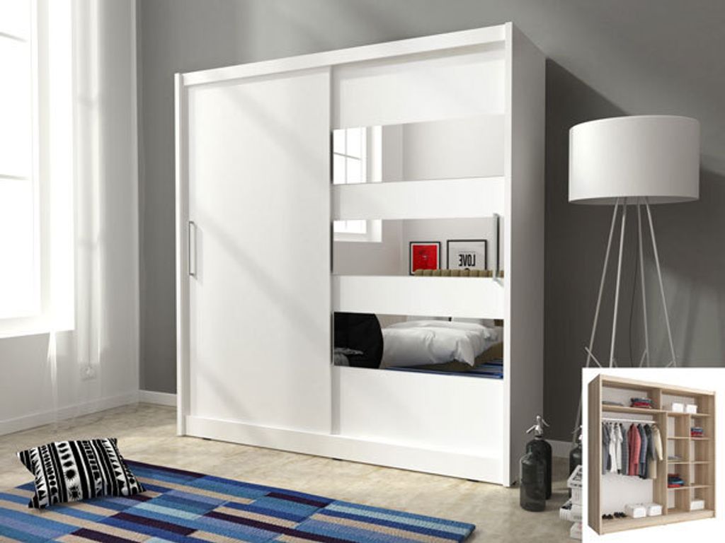 Schiebetürenschrank Kleiderschrank Schlafzimmer Spiegel weiß 200 cm