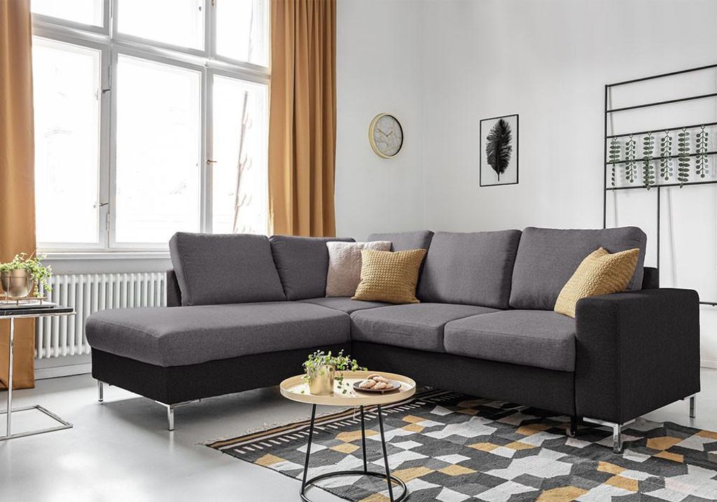 MIUFORM Lofty Lilly - Ecksofa mit Bettfunktion L-FORM LINKS - 237x197cm - Grau und Schwarz - Sofa Schlafsofa Couch