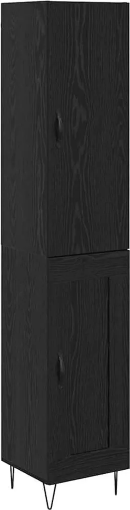 Buffet haut noir rangement cuisine et bureau compact aspect chêne 90cm
