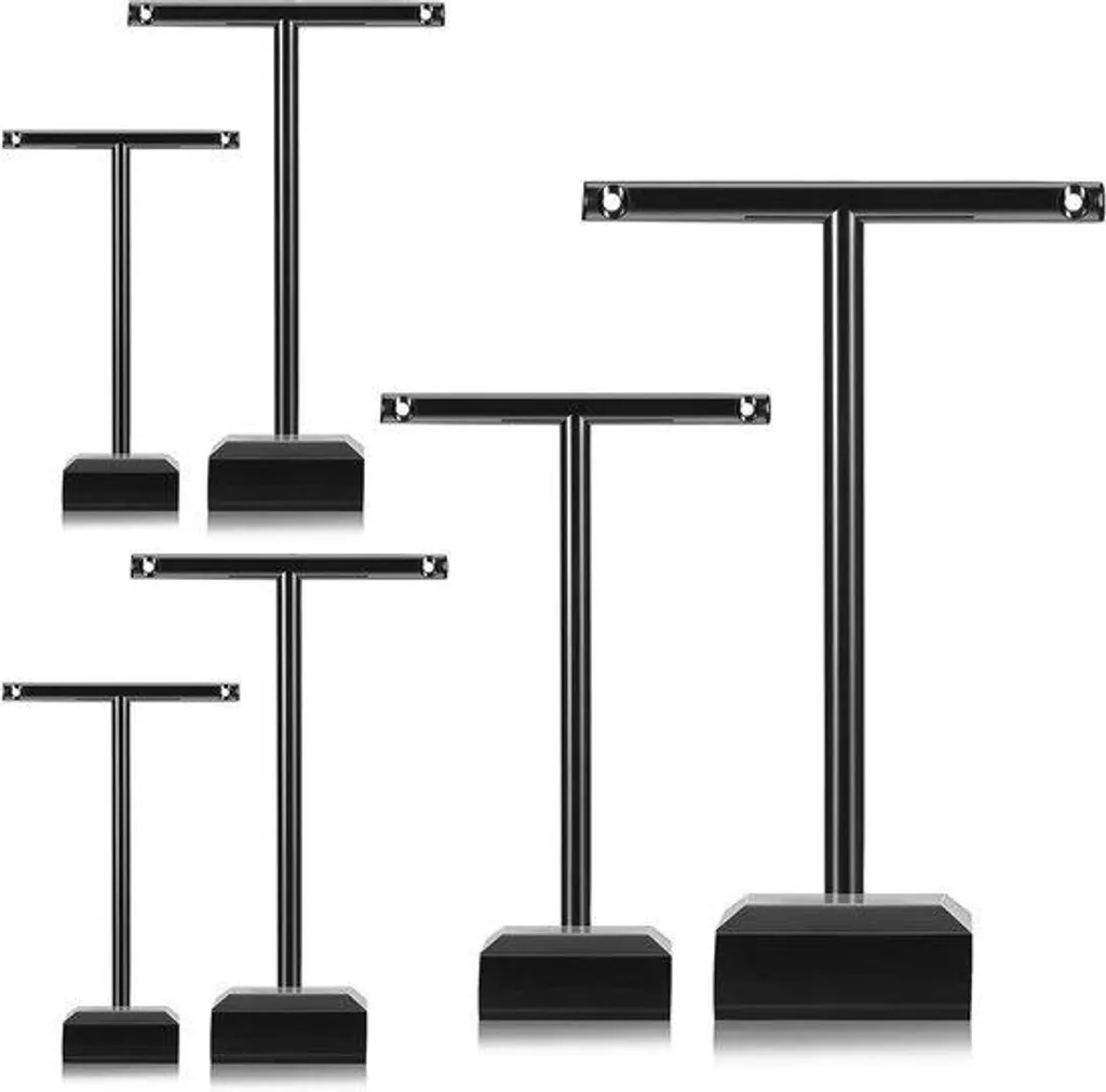 Organiseur bijoux barre en T acrylique noir stable pour comptoir - 6p