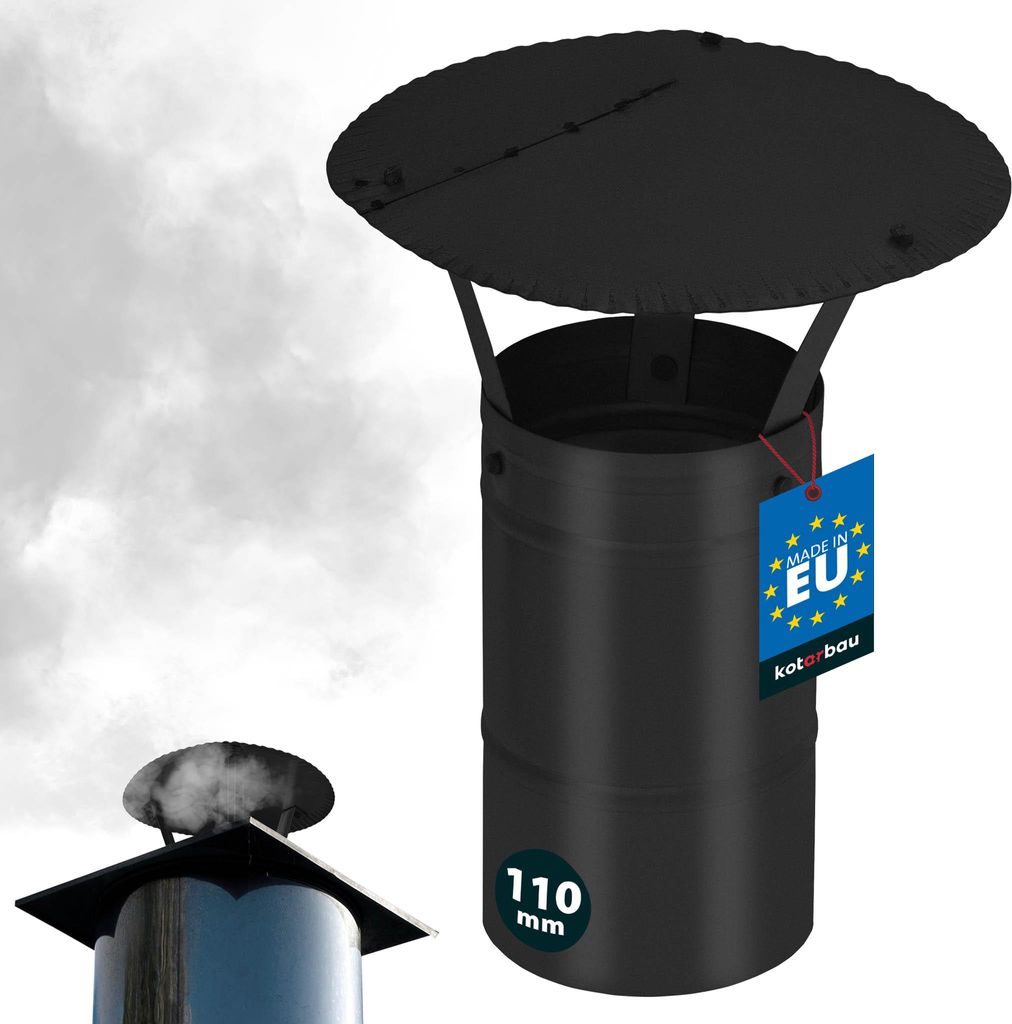 KOTARBAU Schornsteinabdeckung ø 110 mm Kaminhaube Schornstein Regenhaube Kaminabdeckung verzinkter und pulverbeschichteter Stahl Schwarz