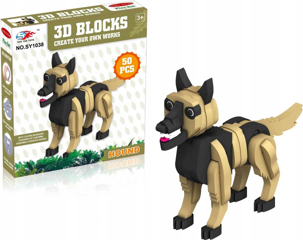 3D Schaumstoff Puzzle Hund 50 Teile - Weiches EVA Steckspielzeug Schäferhund