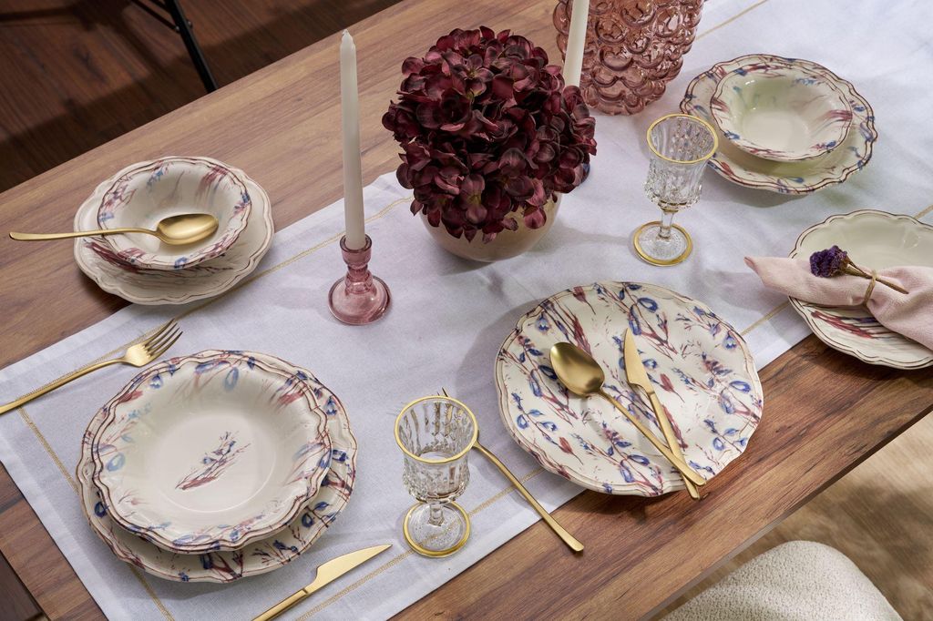 Hermia Concept, Hochwertiges 24-teiliges Dinner Set aus 100% Porzellan, Navy Blau und Burgunder, mikrowellen- und spülmaschinenfest | Elegantes, v...