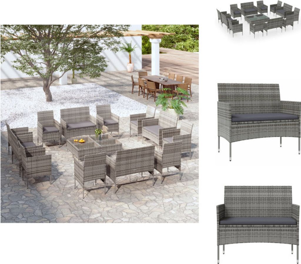 vidaXL 16-tlg. Garten-Lounge-Set mit Auflagen Poly Rattan Produktbild 