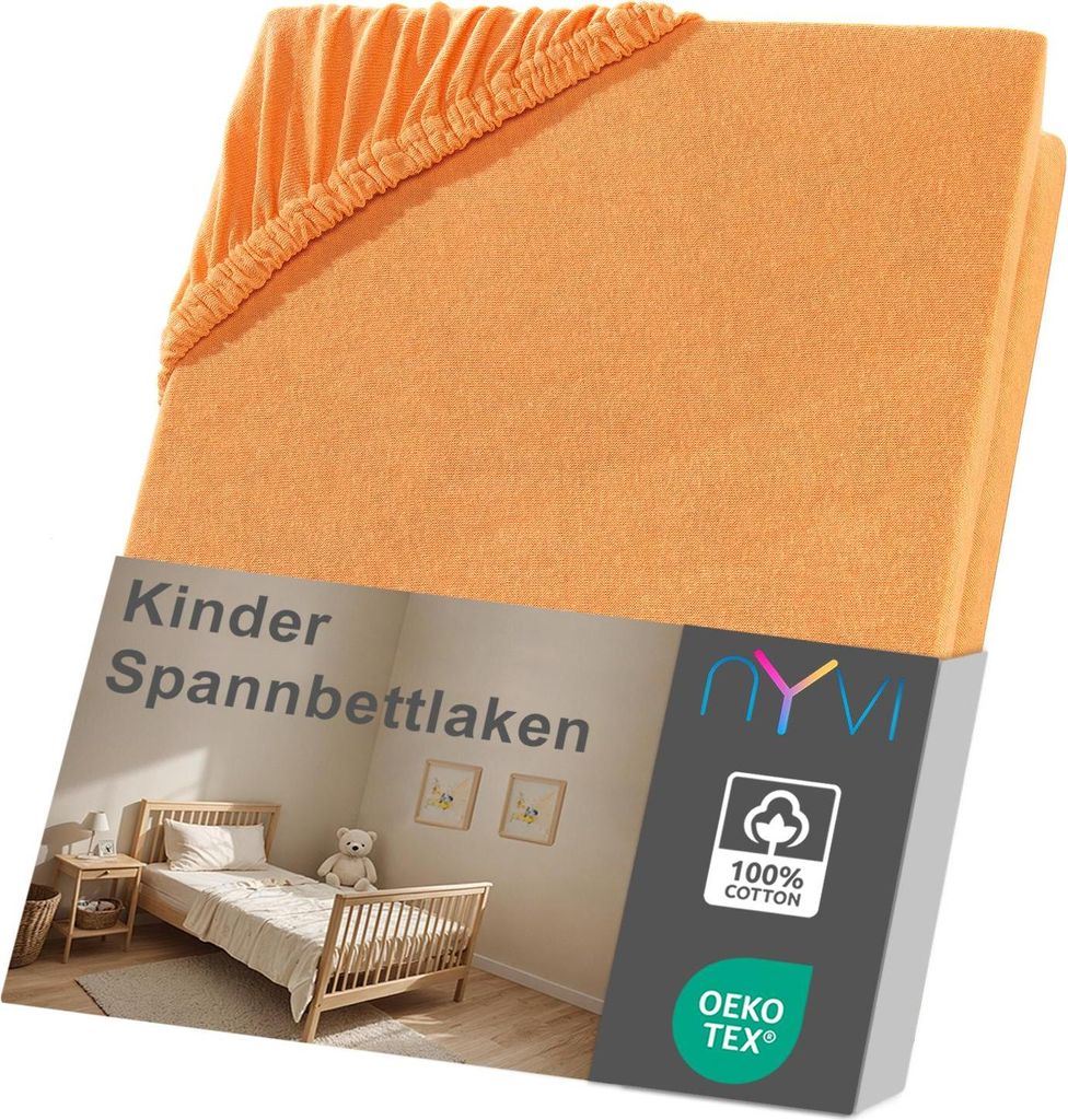 NYVI Kinder Spannbettlaken Junior 70x140 cm orange für Kinderbettmatratzen bis 12cm Höhe - Weich & Anschmiegsam, Rundumgummizug, Bügelfrei