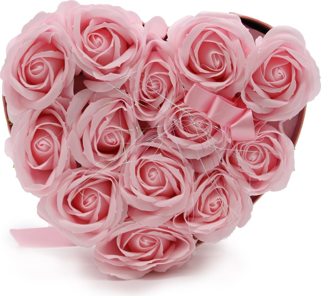 Seifenblumen-Box - 13 rosa Rosen in einer herzförmigen Box