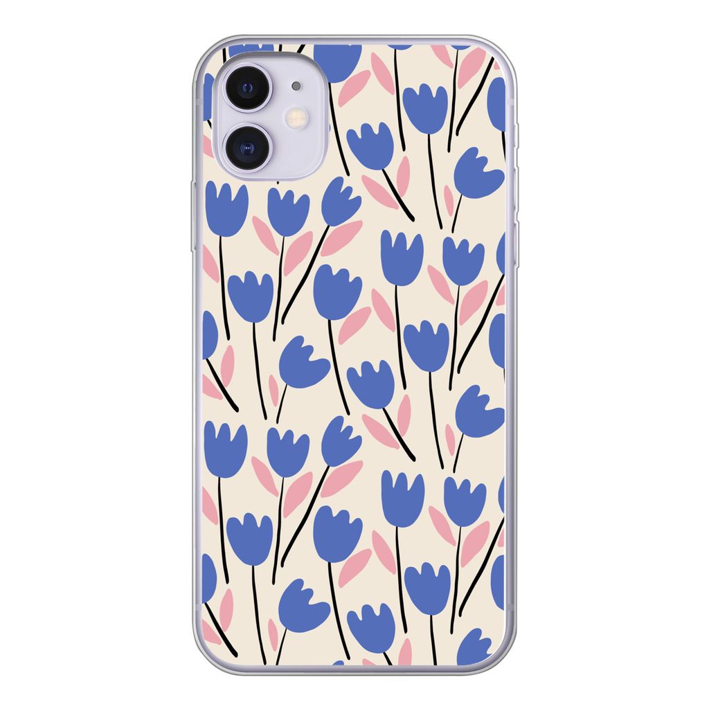 MuchoWow Handyhülle Schutzhülle Hülle für iPhone 11 Blume - Muster - Tulpe Silikon Softcase Handy Hülle - Handytasche