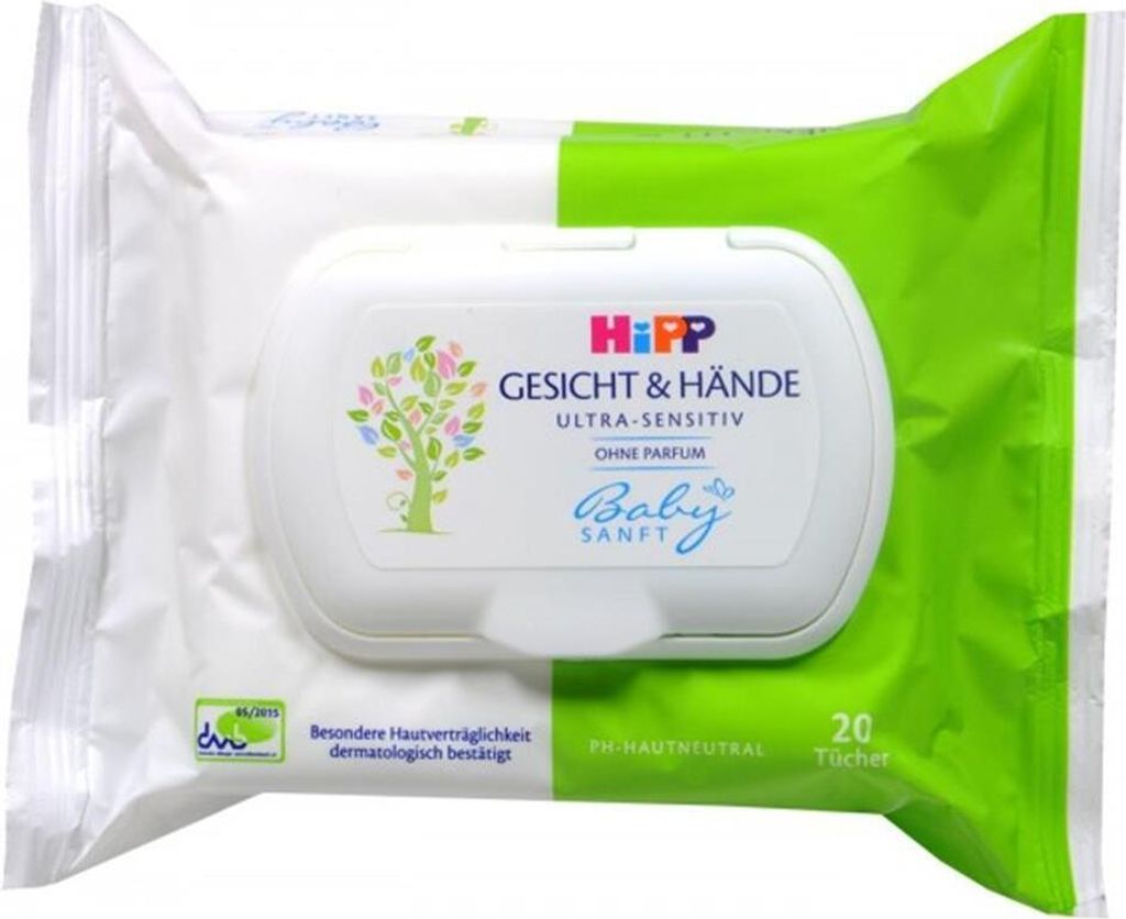 Hipp Babysanft Gesicht & Hände Tücher VPE (12X20St. Wipes) Produktbild 