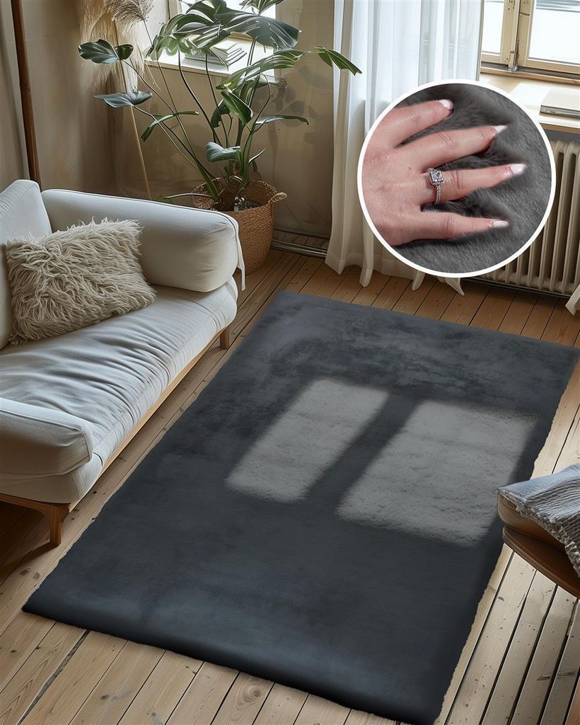 Qiyano Teppich für Wohnzimmer Hochflor super weich Fellimitat kuschelig anthrazit, 180 x 280 cm