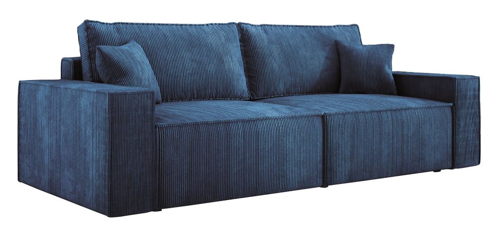 Sofa mit Schlaffunktion und Bettkasten CORTINA, Sofa Cord, Couch, Klappsofa mit Schlaffunktion, Schlafsofa, Bettsofa, Polstersofa - Blau POSO 05