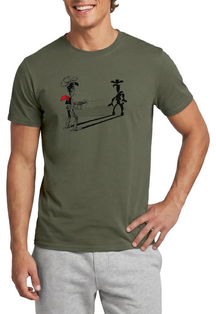 Spreadshirt Lucky Luke Schneller als sein Schatten Männer T-Shirt, L, Militärgrün