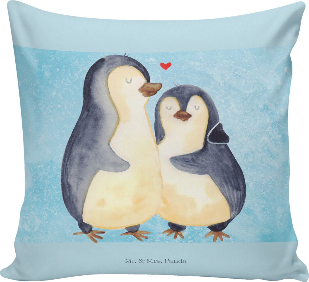 Mr. & Mrs. Panda kissen bedruckt Pinguin umarmen - Eisblau - Geschenk, Umarmung Verliebt, Liebe, Polster, Hochzeit, 40x40, Verknallt, kuschelkissen...